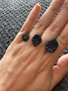 Kendra Scott Black Druzy Triple Stack Ring Set